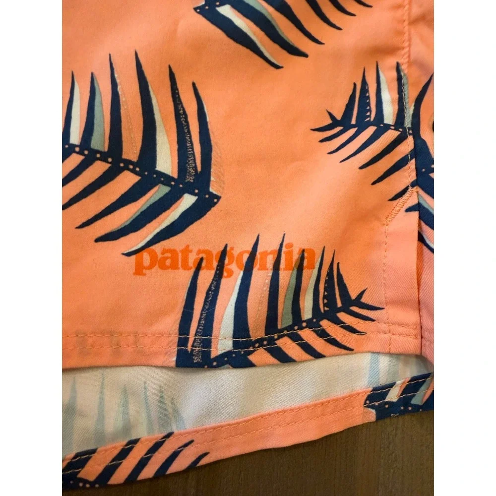 Patagonia Mens Board Shorts 33 Orange Blue‎ Palm Leaf Print Swim Trunks
